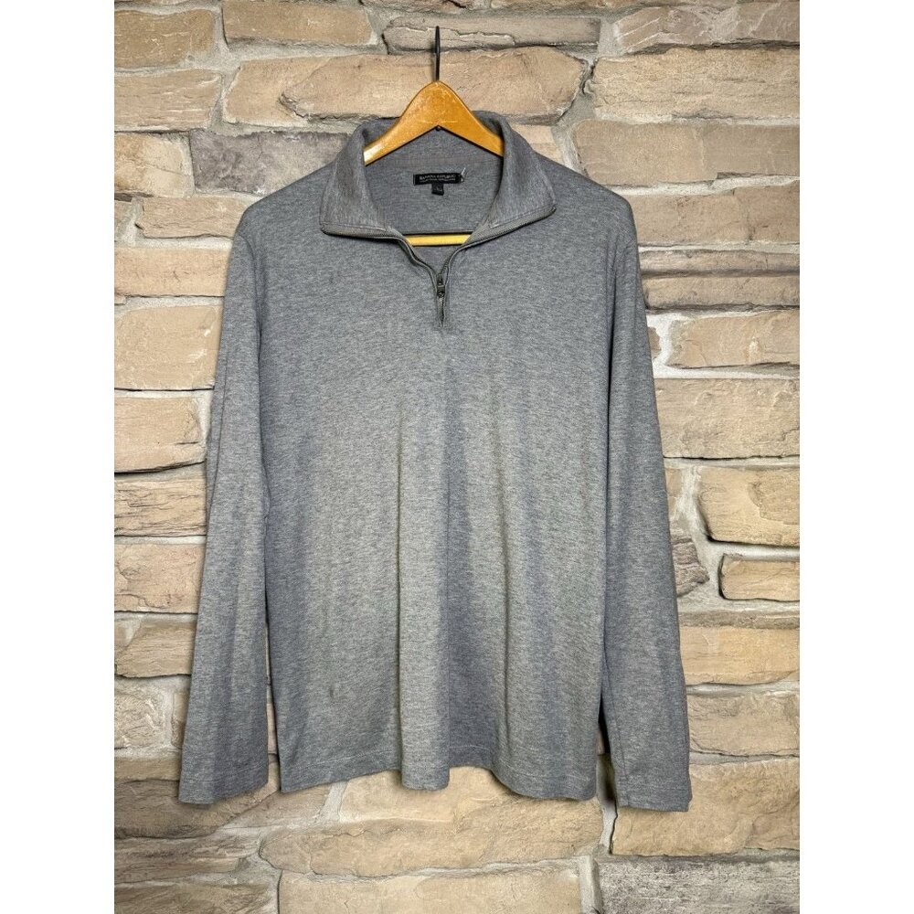 Banana Republic Sweater Men Large Gray 1/4 Zip Luxury Touch Soft Pullover Preppy